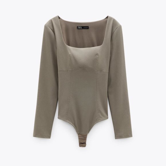 Zara Tops - Zara - Square Neck Long Sleeve Bodysuit Size X-Small (NWT)